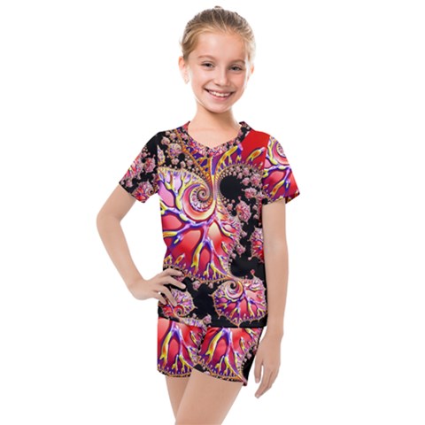 Fractals Colorful Pattern Kids  Mesh Tee And Shorts Set by Pakrebo