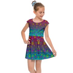 Signs Of Peace  In A Amazing Floral Gold Landscape Kids  Cap Sleeve Dress by pepitasart