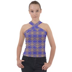 Pattern Wallpaper Ornament Retro Cross Neck Velour Top by Pakrebo