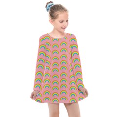 Pride Rainbow Flag Pattern Kids  Long Sleeve Dress by Valentinaart