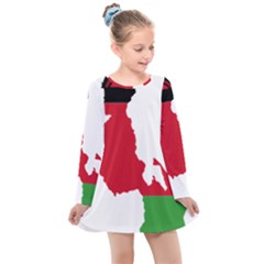 Malawi Flag Map Geography Outline Kids  Long Sleeve Dress by Sapixe