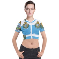 San Marino Country Europe Flag Short Sleeve Cropped Jacket by Sapixe