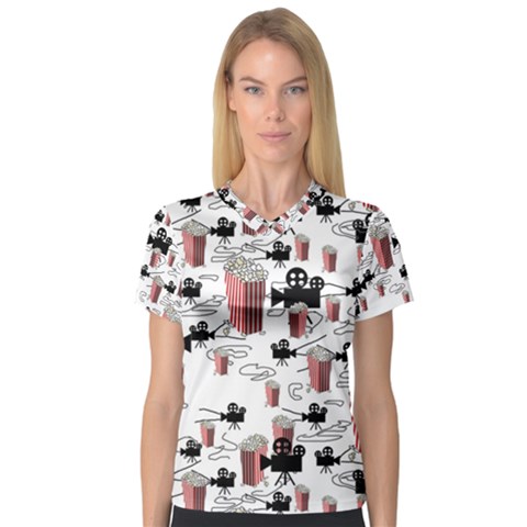 Movies And Popcorn V-neck Sport Mesh Tee by bloomingvinedesign