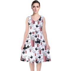 Movies And Popcorn V-neck Midi Sleeveless Dress  by bloomingvinedesign