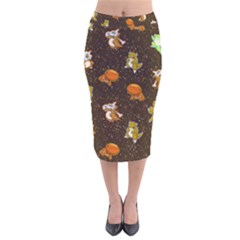 Ground Type Velvet Midi Pencil Skirt by Mezalola