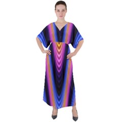 Wave Line Waveform Sound Purple V-neck Boho Style Maxi Dress by HermanTelo