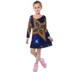 Star Background Kids  Long Sleeve Velvet Dress by HermanTelo