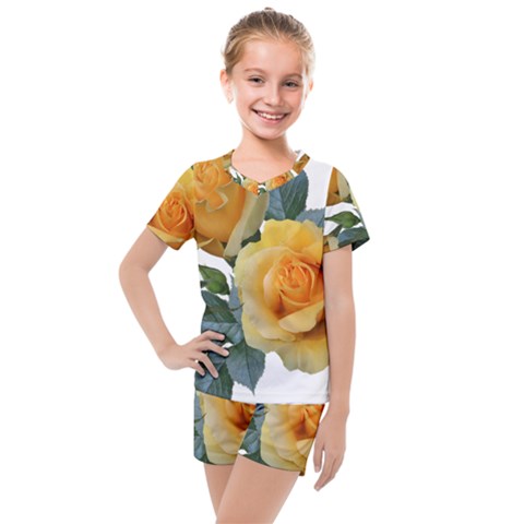 Roses Yellow Flowers Fragrant Kids  Mesh Tee And Shorts Set by Pakrebo