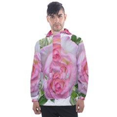 Roses Pink Flowers Perfume Leaves Men s Front Pocket Pullover Windbreaker by Pakrebo