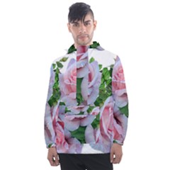 Roses Pink Flowers Leaves Men s Front Pocket Pullover Windbreaker by Pakrebo