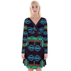 Ovals And Tribal Shapes                                  Long Sleeve Front Wrap Dress by LalyLauraFLM