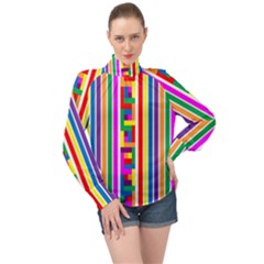 Rainbow Geometric Spectrum High Neck Long Sleeve Chiffon Top by Mariart