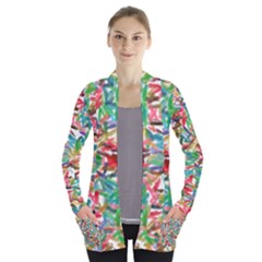 Colorful Paint Strokes On A White Background                                 Women s Open Front Pockets Cardigan by LalyLauraFLM