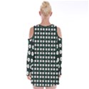 White Flower Pattern On Green Black Velvet Long Sleeve Shoulder Cutout Dress View2