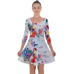 Floral Bouquet Quarter Sleeve Skater Dress by Sobalvarro