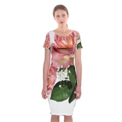 Roses Pink Leaves Flowers Perfume Classic Short Sleeve Midi Dress by Simbadda