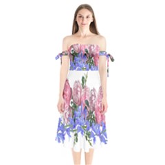 Flowers Roses Bluebells Arrangement Shoulder Tie Bardot Midi Dress by Simbadda