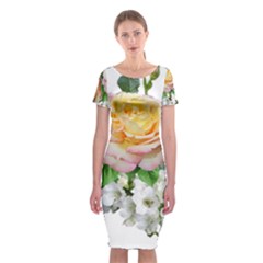 Flowers Arrangement Yellow Roses Classic Short Sleeve Midi Dress by Simbadda