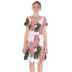 Roses Flowers Arrangement Garden Short Sleeve Bardot Dress by Simbadda