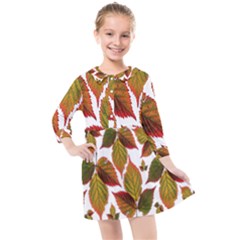 Leaves Autumn Fall Colorful Kids  Quarter Sleeve Shirt Dress by Simbadda