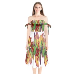 Leaves Autumn Berries Garden Shoulder Tie Bardot Midi Dress by Simbadda