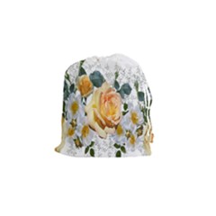 Flowers Roses White Yellow Drawstring Pouch (small) by Simbadda