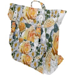 Flowers Roses White Yellow Buckle Up Backpack by Simbadda