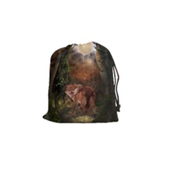 Awesome Wolf In The Darkness Of The Night Drawstring Pouch (small) by FantasyWorld7