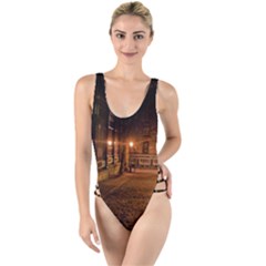 City Night Dark Architecture Lamps High Leg Strappy Swimsuit by Sudhe