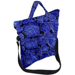 Neon Abstract Cobalt Blue Wood Fold Over Handle Tote Bag by Bajindul