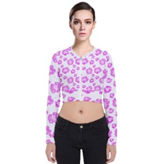 Pink Flower Long Sleeve Zip Up Bomber Jacket by scharamo