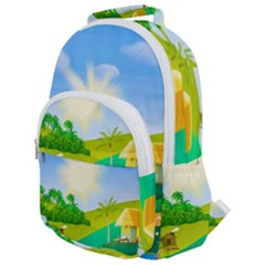 Tropical Resort Huts Lake River Rounded Multi Pocket Backpack by Simbadda