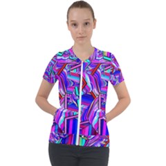 Stars Beveled 3d Abstract Short Sleeve Zip Up Jacket by Mariart