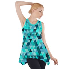 Teal Triangles Pattern Side Drop Tank Tunic by LoolyElzayat