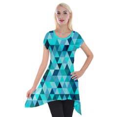 Teal Triangles Pattern Short Sleeve Side Drop Tunic by LoolyElzayat