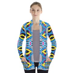 Yellow And Blue Ovals                                    Women s Open Front Pockets Cardigan by LalyLauraFLM