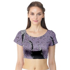 Wide Eyed Girl Grey Lilac Short Sleeve Crop Top by snowwhitegirl