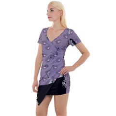 Wide Eyed Girl Grey Lilac Short Sleeve Asymmetric Mini Dress by snowwhitegirl