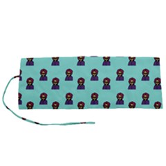 Nerdy 60s  Girl Pattern Aqua Roll Up Canvas Pencil Holder (s) by snowwhitegirl