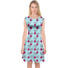 Cherries An Bats Aqua Capsleeve Midi Dress by snowwhitegirl