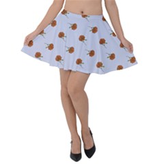 Peach Rose Blue Velvet Skater Skirt by snowwhitegirl