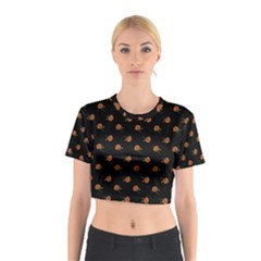 Peach Rose Black Cotton Crop Top by snowwhitegirl