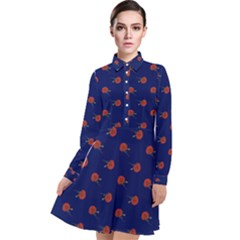 Red Rose Blue Long Sleeve Chiffon Shirt Dress by snowwhitegirl