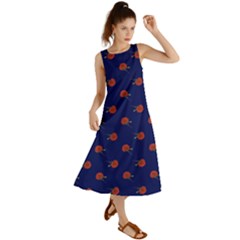 Red Rose Blue Summer Maxi Dress by snowwhitegirl