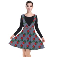 Red Roses Grey Plunge Pinafore Dress by snowwhitegirl