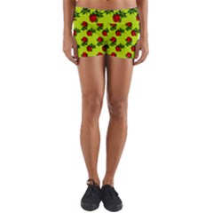 Red Roses Lime Green Yoga Shorts by snowwhitegirl