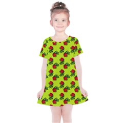 Red Roses Lime Green Kids  Simple Cotton Dress by snowwhitegirl