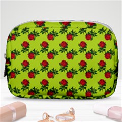 Red Roses Lime Green Make Up Pouch (small) by snowwhitegirl