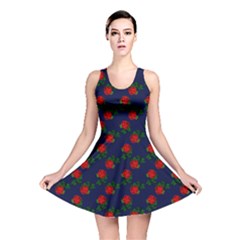 Red Roses Dark Blue Reversible Skater Dress by snowwhitegirl