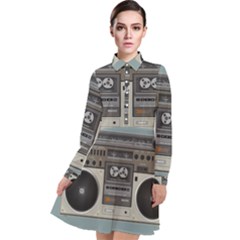 Radio Cassette Speaker Sound Audio Long Sleeve Chiffon Shirt Dress by Simbadda